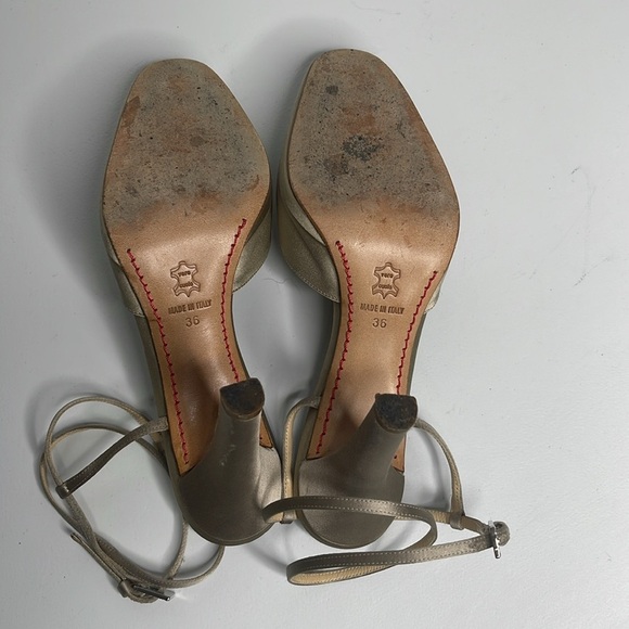 Vtg Valentino Taupe Satin Embellished Crystal Wrap Around Ankle Heel Sandals 36 - Picture 9 of 10